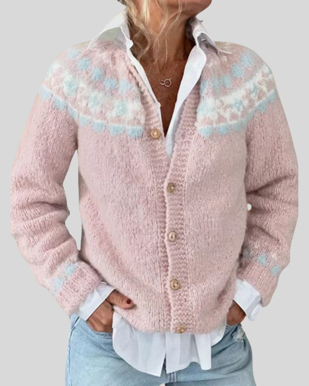 Äkta mode | Rosa Lös Passform Tryckt Cardigan