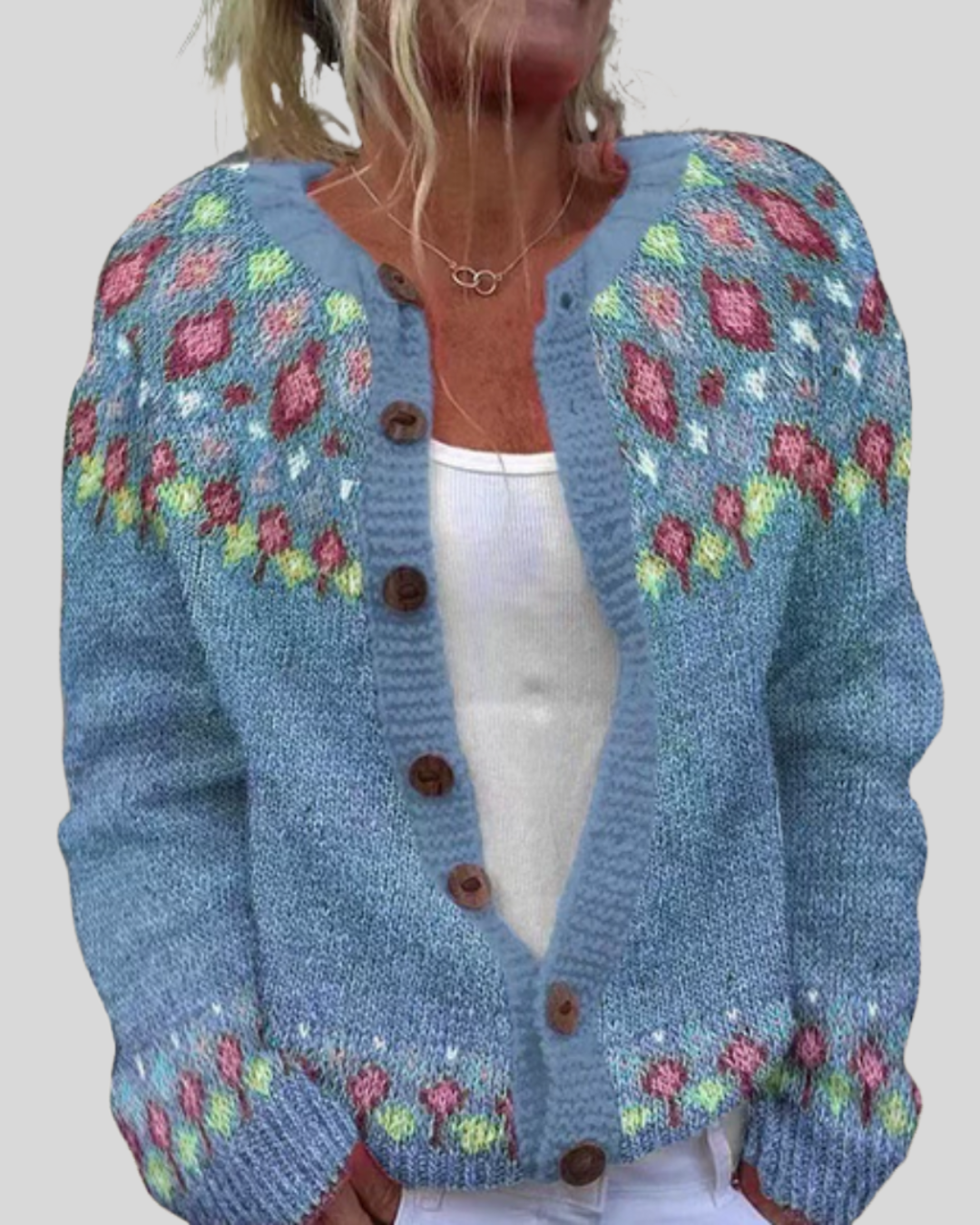 Äkta mode | Rosa Lös Passform Tryckt Cardigan