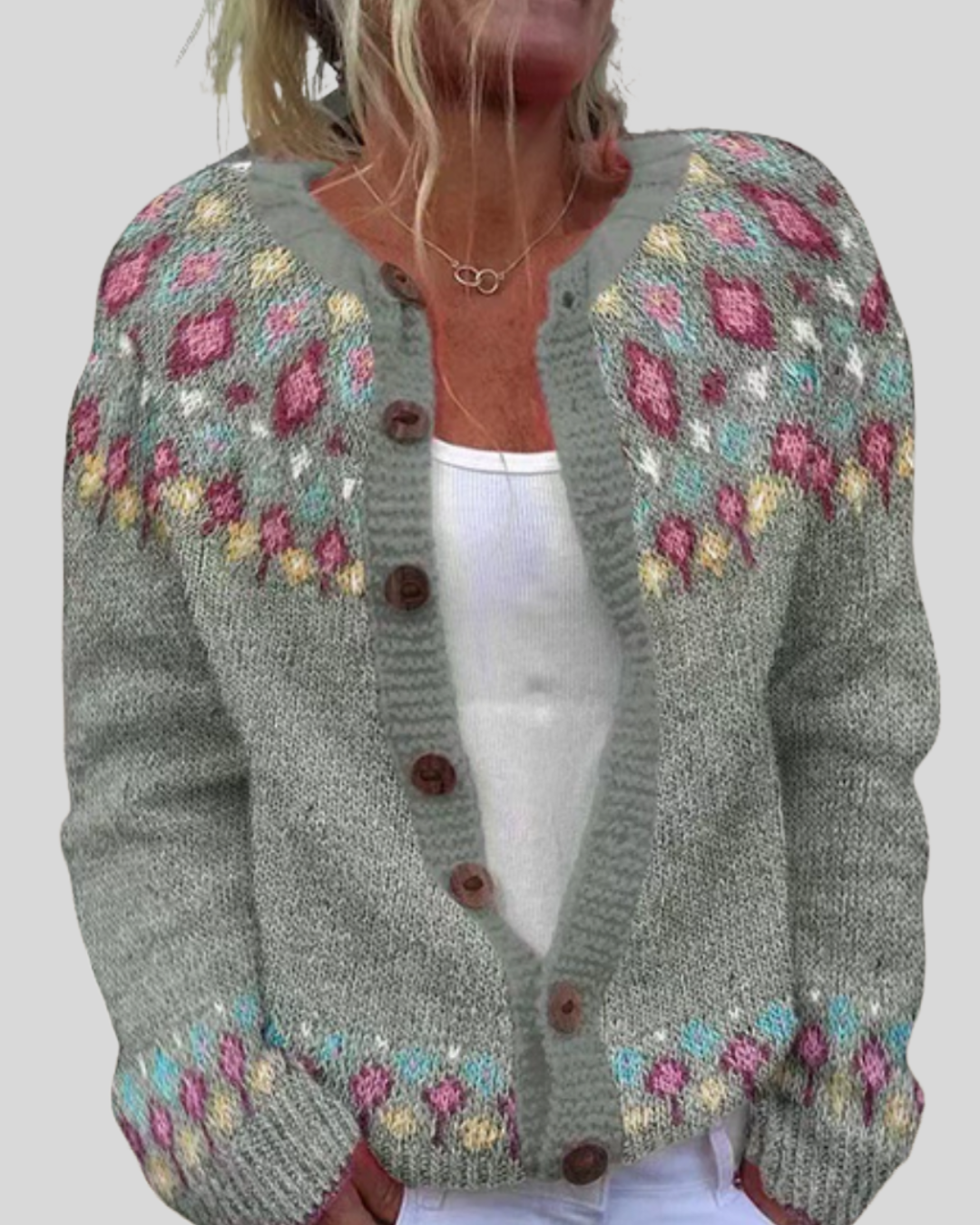 Äkta mode | Rosa Lös Passform Tryckt Cardigan