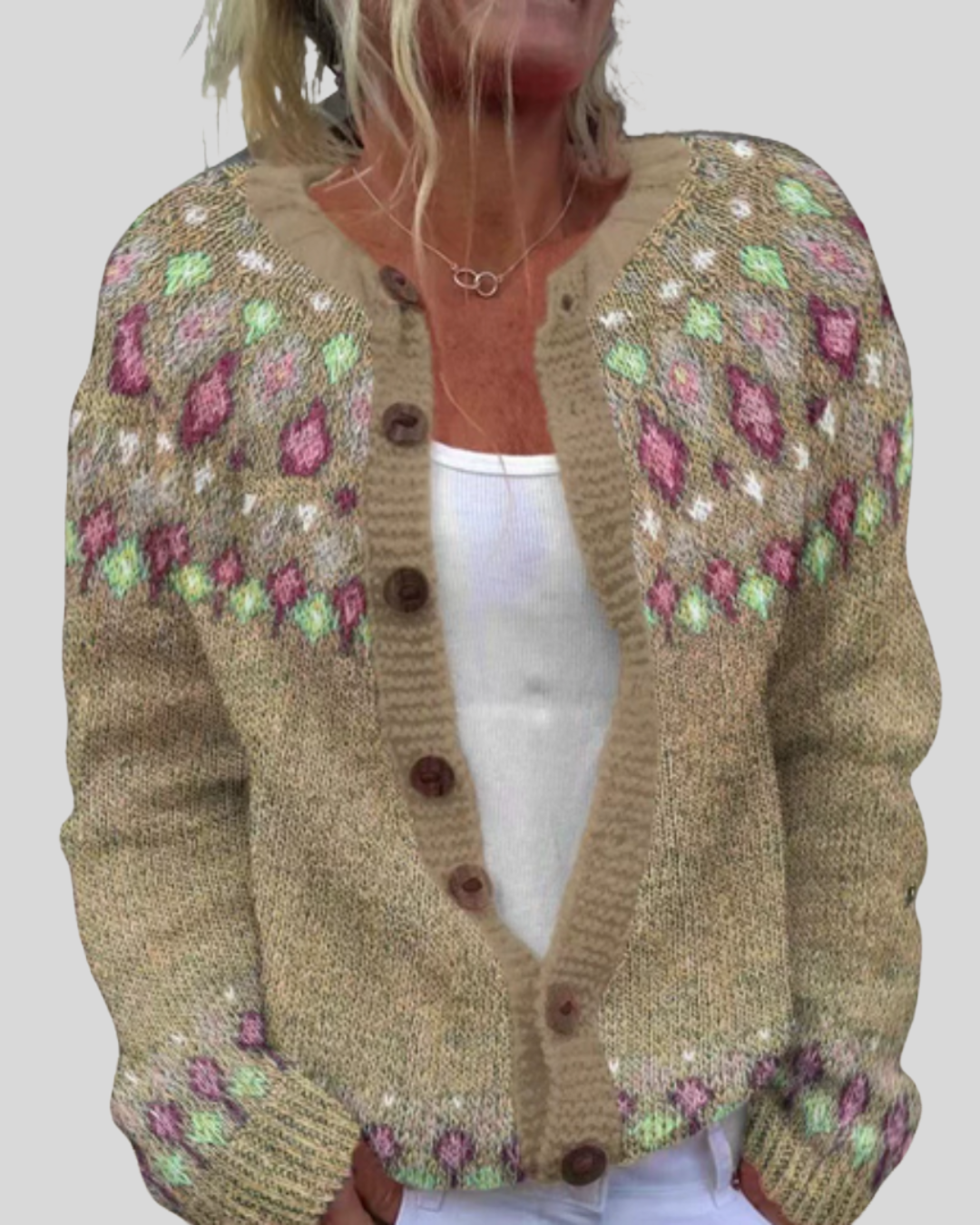 Äkta mode | Rosa Lös Passform Tryckt Cardigan