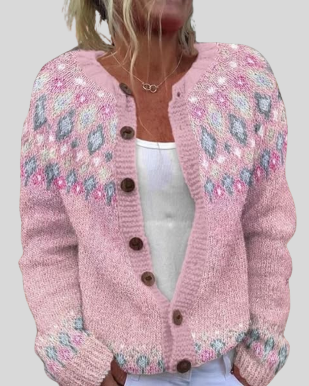 Äkta mode | Rosa Lös Passform Tryckt Cardigan